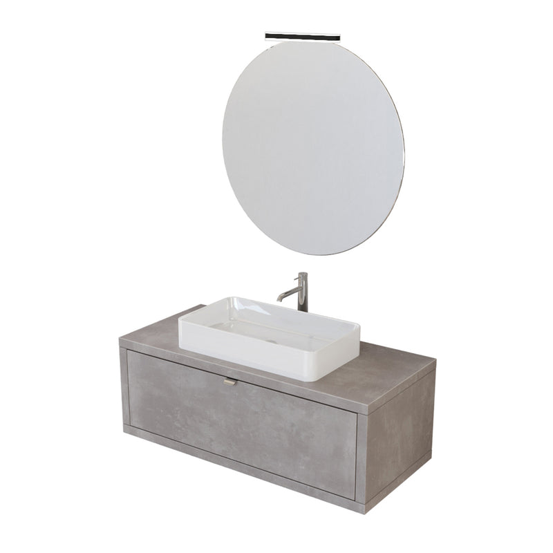 Composizione bagno sospesa Nyumba a 1 cassetto con lavabo, specchio e lampada LED 110x40 cm grigio caldo by CeramicStore | Lo specialista del tuo bagno