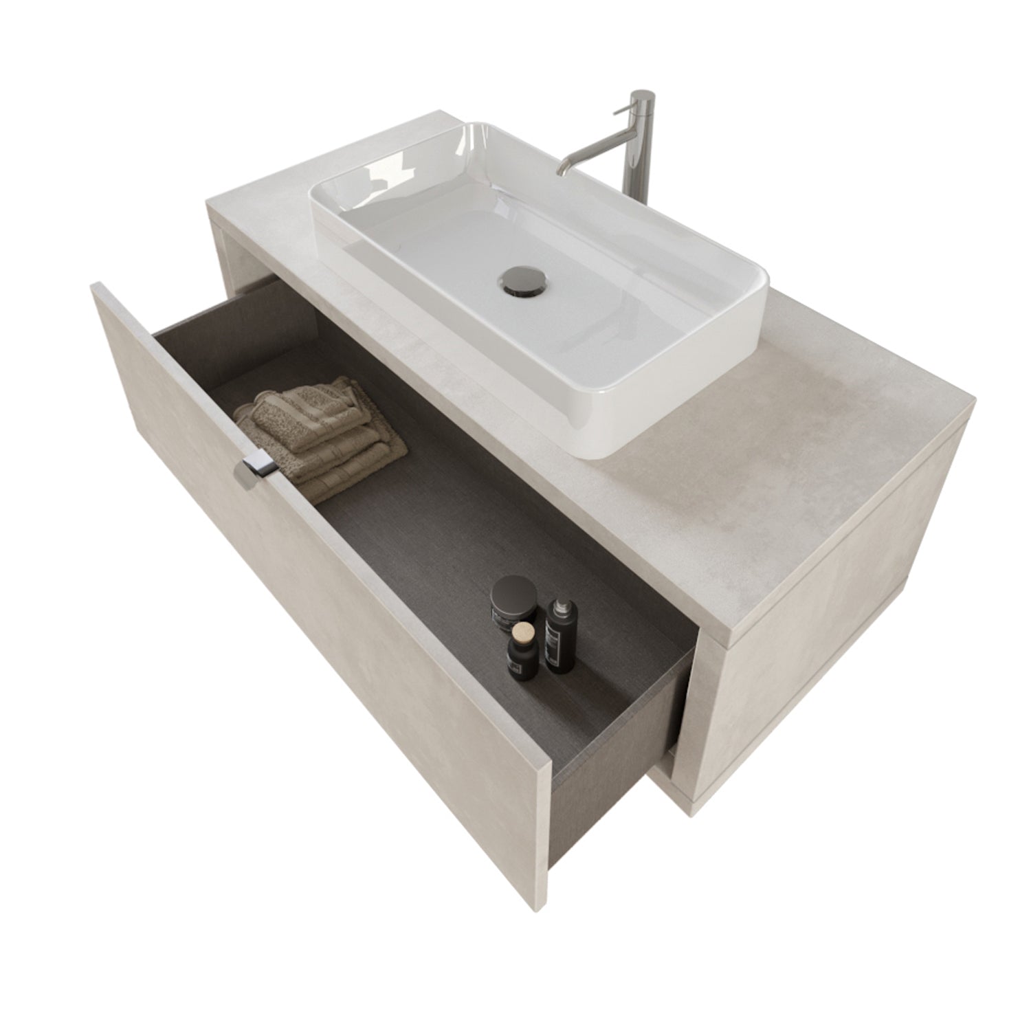 Composizione bagno sospesa Nyumba a 1 cassetto con lavabo, specchio e lampada LED 110x40 cm grigio cielo by CeramicStore | Lo specialista del tuo bagno