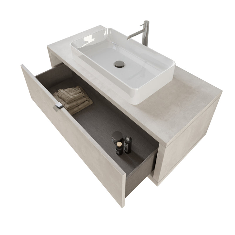 Composizione bagno sospesa Nyumba a 1 cassetto con lavabo, specchio e lampada LED 110x40 cm grigio cielo by CeramicStore | Lo specialista del tuo bagno