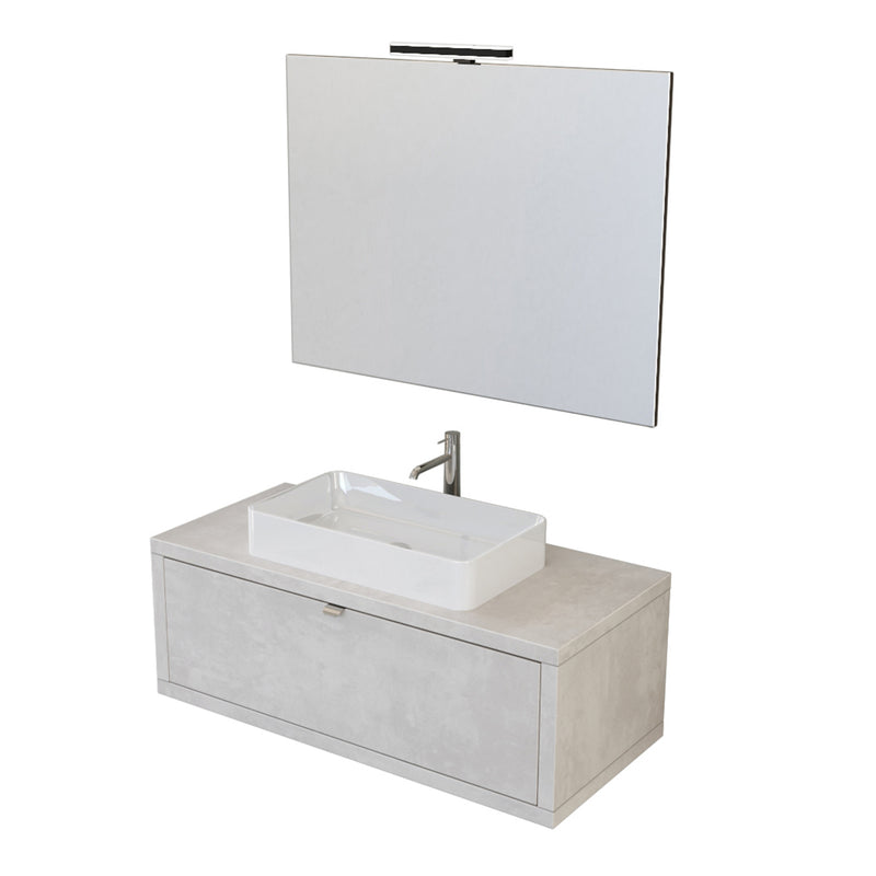 Composizione bagno sospesa Nyumba a 1 cassetto con lavabo, specchio e lampada LED 110x40 cm grigio cielo by CeramicStore | Lo specialista del tuo bagno