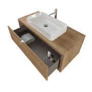 Composizione bagno sospesa Nyumba a 1 cassetto con lavabo, specchio e lampada LED 110x40 cm legno rovere by CeramicStore | Lo specialista del tuo bagno
