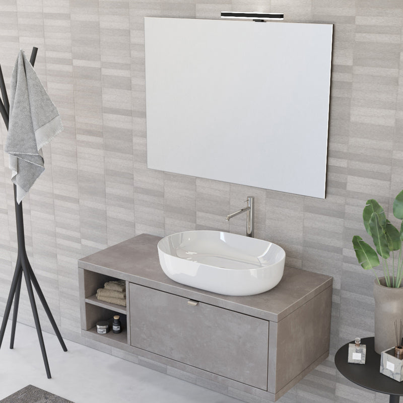 Composizione bagno sospesa Nyumba a 1 cassetto e vano a giorno con lavabo, specchio e lampada LED 110x40 cm grigio caldo by CeramicStore | Lo specialista del tuo bagno