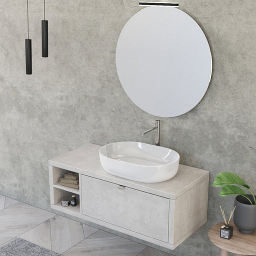 Composizione bagno sospesa Nyumba a 1 cassetto e vano a giorno con lavabo, specchio e lampada LED 110x40 cm grigio cielo by CeramicStore | Lo specialista del tuo bagno