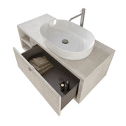 Composizione bagno sospesa Nyumba a 1 cassetto e vano a giorno con lavabo, specchio e lampada LED 110x40 cm grigio cielo by CeramicStore | Lo specialista del tuo bagno