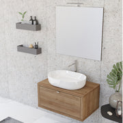 Composizione bagno sospesa Nyumba a 1 cassetto con lavabo, specchio e lampada LED 80x40 cm legno rovere by CeramicStore | Lo specialista del tuo bagno