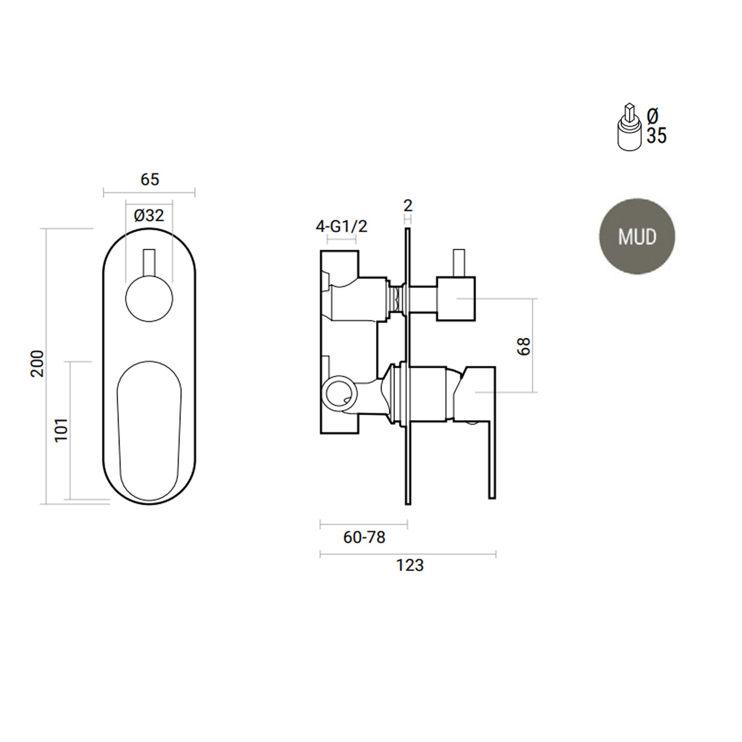 Miscelatore ad incasso rotondo per doccia con deviatore 2 vie RubiFlux Roller Mud - Grigio Fango by CeramicStore | Lo specialista del tuo bagno