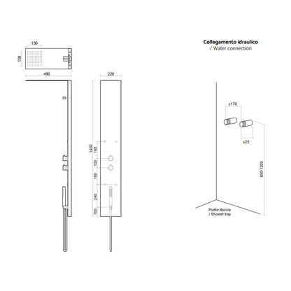 Pannello doccia multifunzionale DocciaGo Paris 145x49 cm acciaio spazzolato - Grigio Fango by CeramicStore | Lo specialista del tuo bagno
