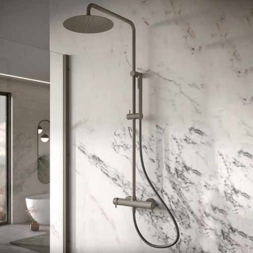 Colonna Doccia RubiFlux Idra con miscelatore termostatico e soffione tondo à¸ 25 cm - Grigio Fango by CeramicStore | Lo specialista del tuo bagno