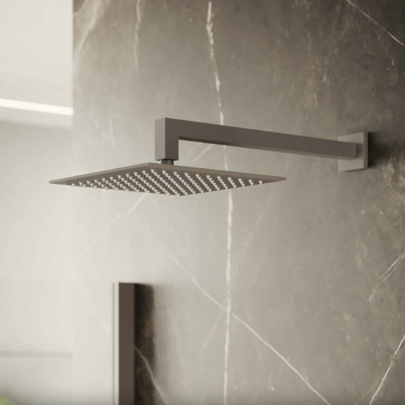 Soffione doccia quadrato 25x25 con getti anticalcare in silicone RubiFlux - Grigio Fango by CeramicStore | Lo specialista del tuo bagno