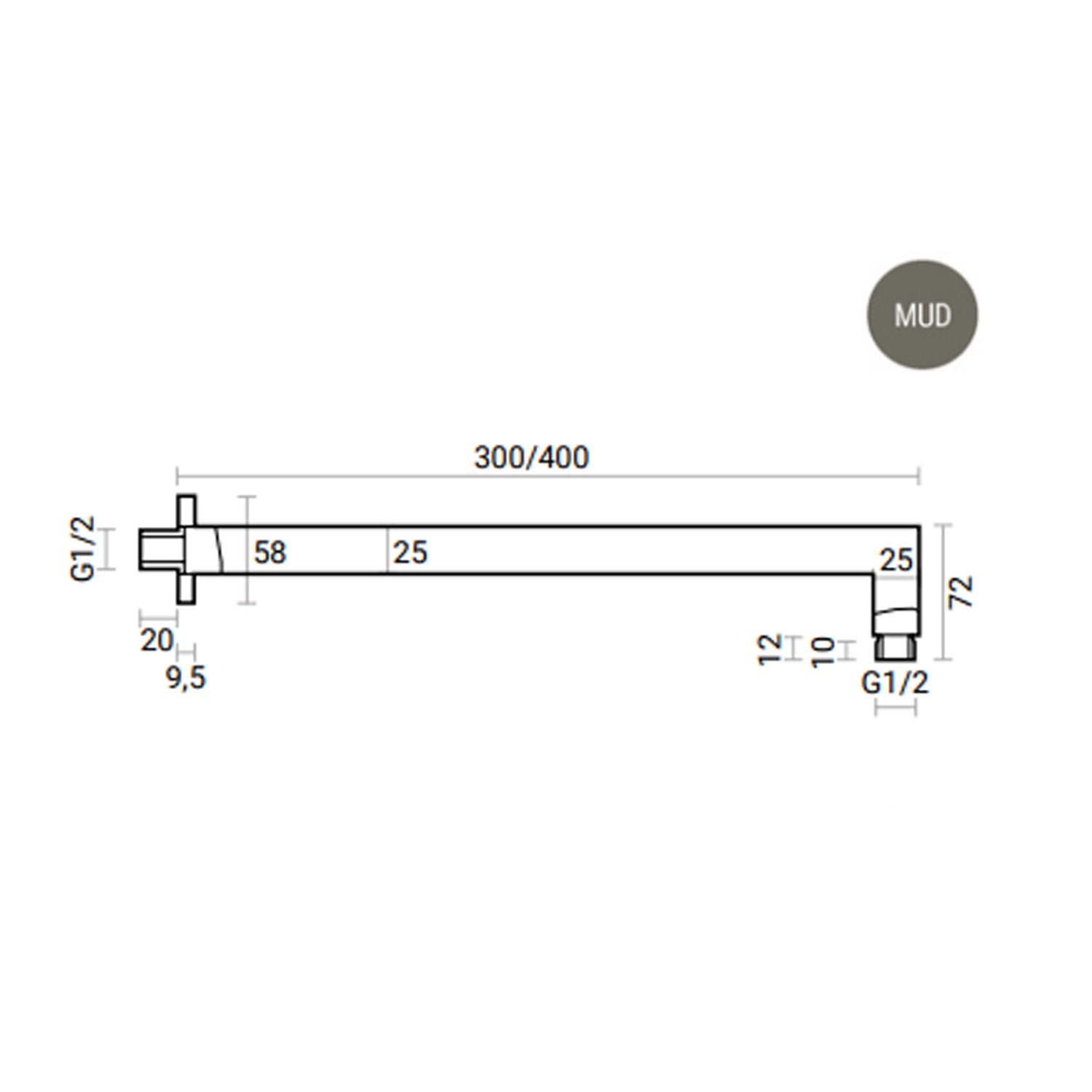 Braccio doccia rotondo 31 cm DocciaGo - Grigio Fango by CeramicStore | Lo specialista del tuo bagno