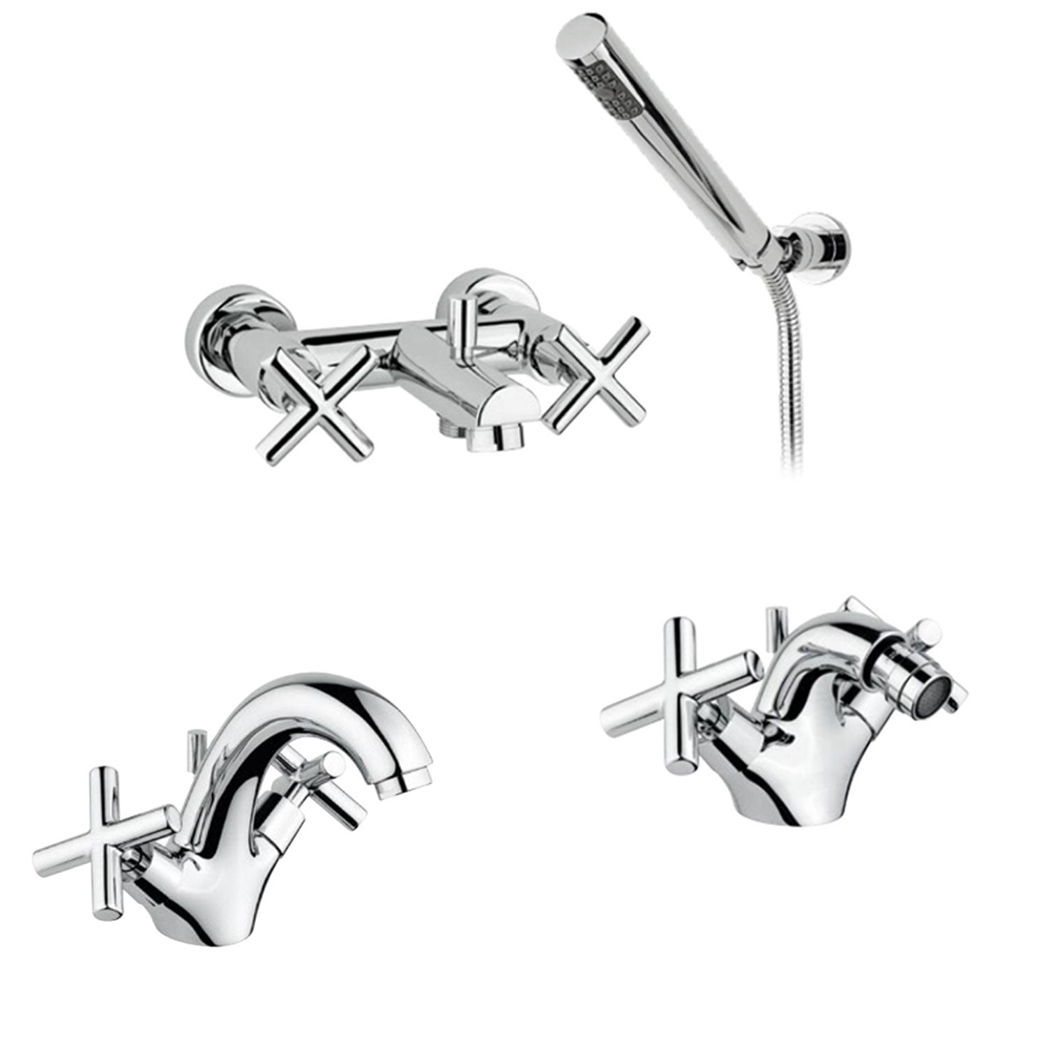 Kit miscelatori lavabo bidet e vasca in ottone cromato collezione Sirio Keller Taps - con kit doccia by CeramicStore | Lo specialista del tuo bagno