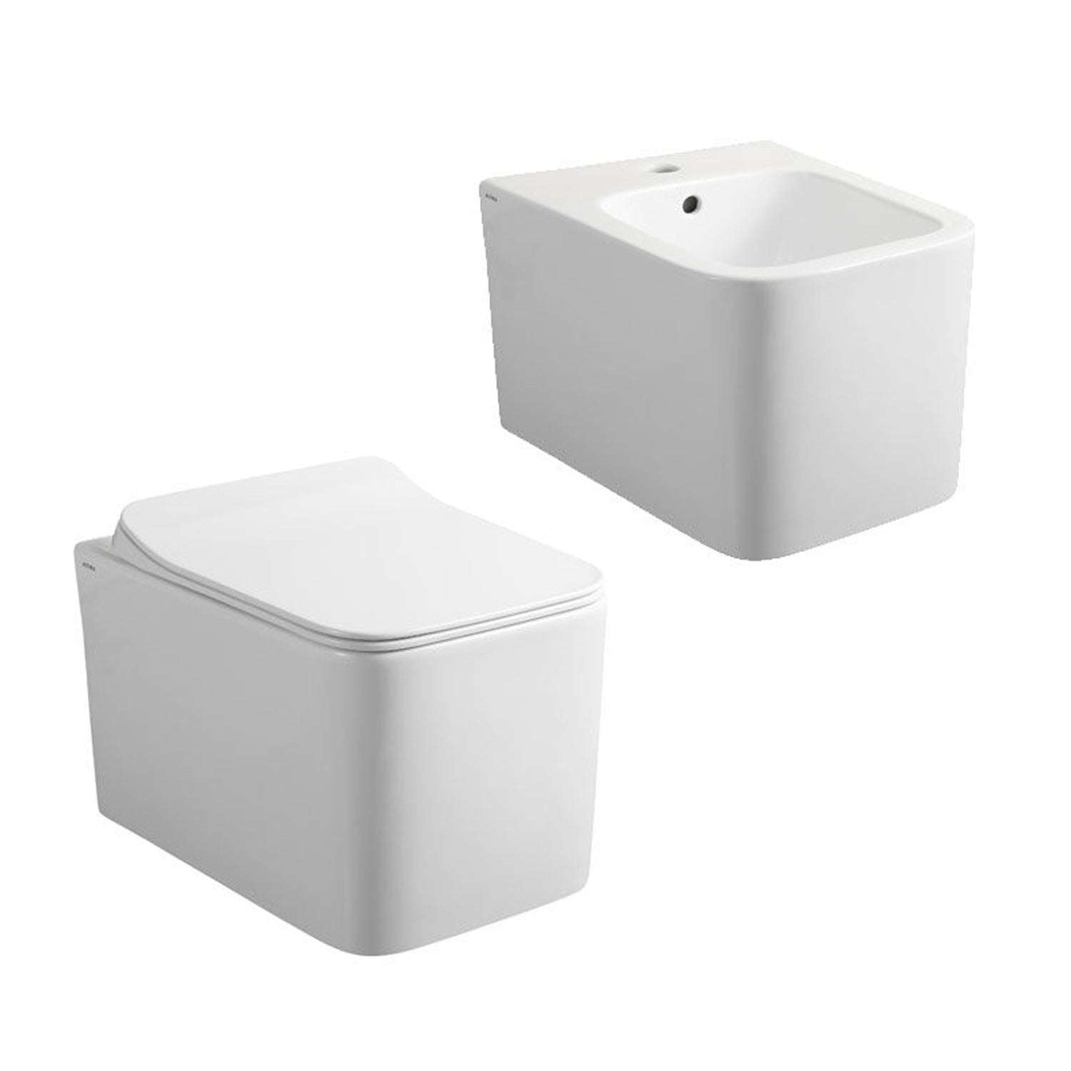 Sanitari sospesi senza brida in ceramica wc-bidet-sedile soft-close slim modello Tak di Althea
