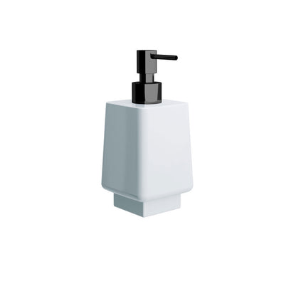 Dispenser sapone in ceramica bianca collezione Dado di Lineabeta 250ml - dosatore nero opaco by CeramicStore | Lo specialista del tuo bagno