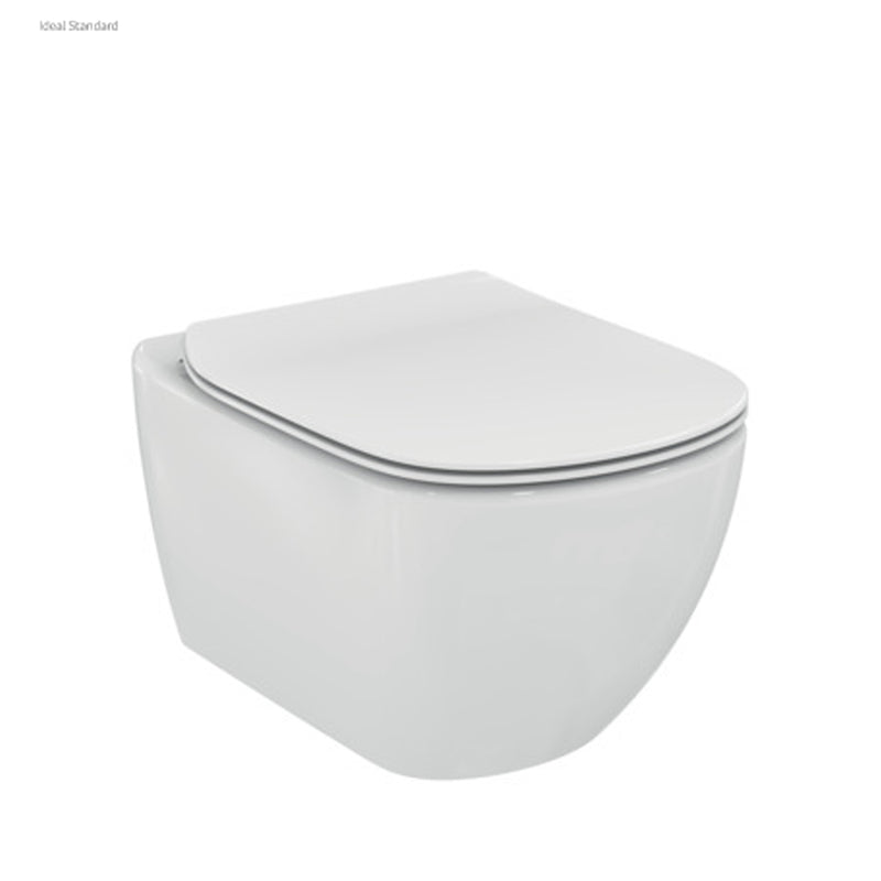 Coppia di sanitari sospesi AcquaBlade serie Tesi di Ideal Standard con sedile slim soft close Bianco Seta