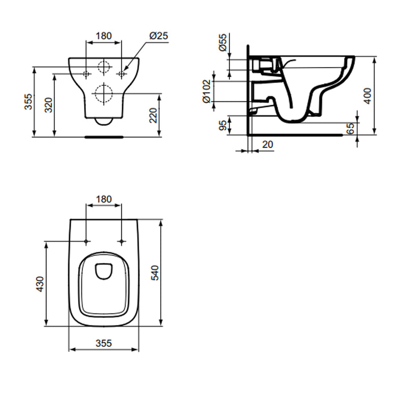 Vaso sospeso Ideal Standard modello I.life A 54x36 cm con sedile chiusura tradizionale