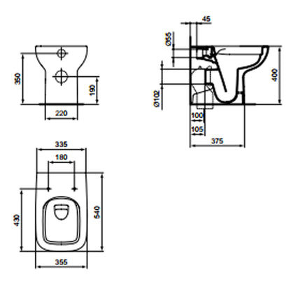 Vaso filomuro Ideal Standard modello I.life A 54