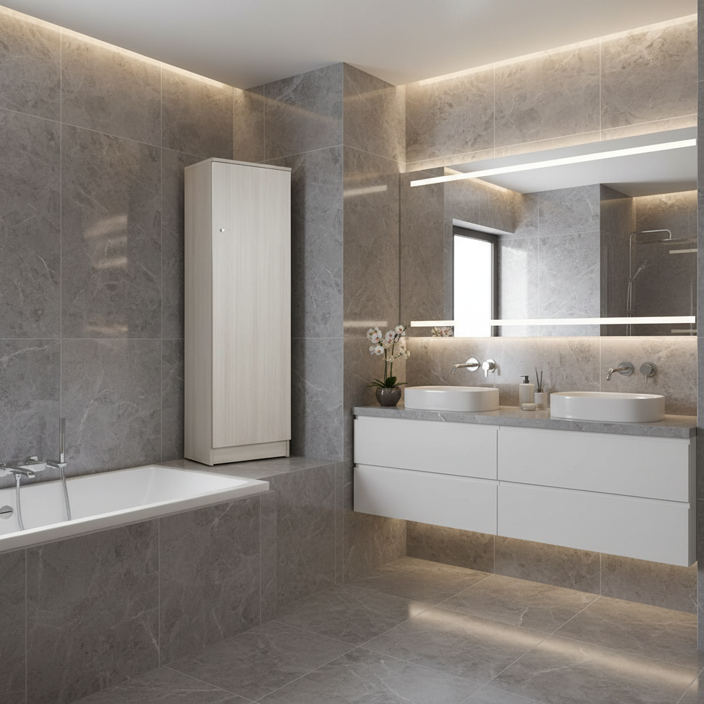 Mobile Colonna con apertura ad un anta e 2 ripiani regolabili finitura Eucalipto by Sarmog