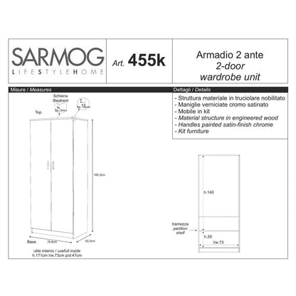 Armadio a due ante con barra portabiti e 2 ripiani finitura Eucalipto by Sarmog by CeramicStore | Lo specialista del tuo bagno