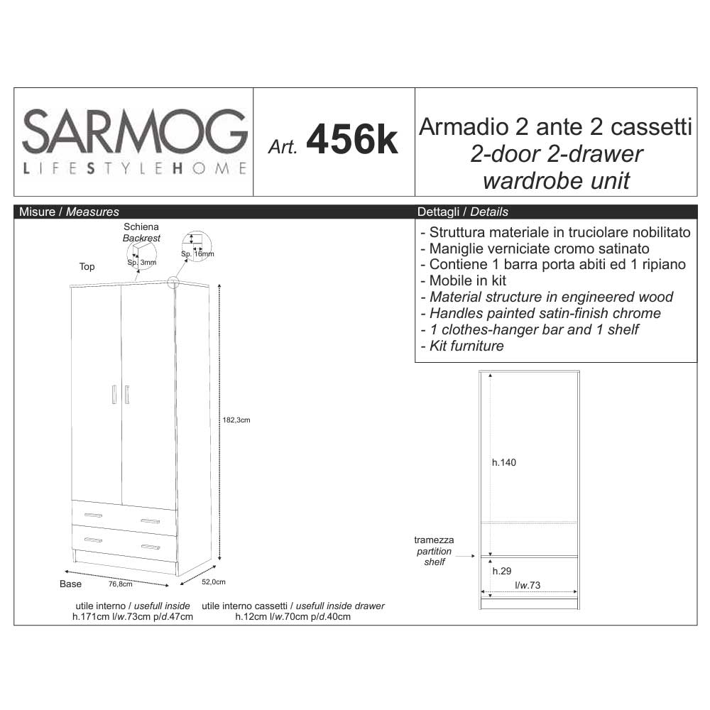 Armadio a 3 ante e 2 cassetti finitura Eucalipto by Sarmog by CeramicStore | Lo specialista del tuo bagno