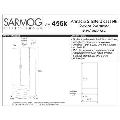 Armadio a 3 ante e 2 cassetti finitura Eucalipto by Sarmog by CeramicStore | Lo specialista del tuo bagno