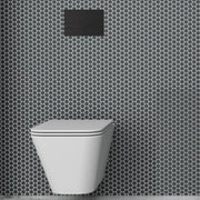 Vaso sospeso modello Build 55x36 x H32 cm con Copriwater di Ceramica Azzurra - Bianco Lucido