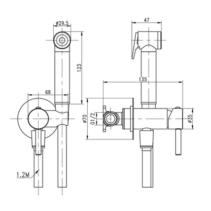 Kit miscelatore a incasso tondo con doccetta Shut-Off e supporto integrato RubiFlux - Cromo