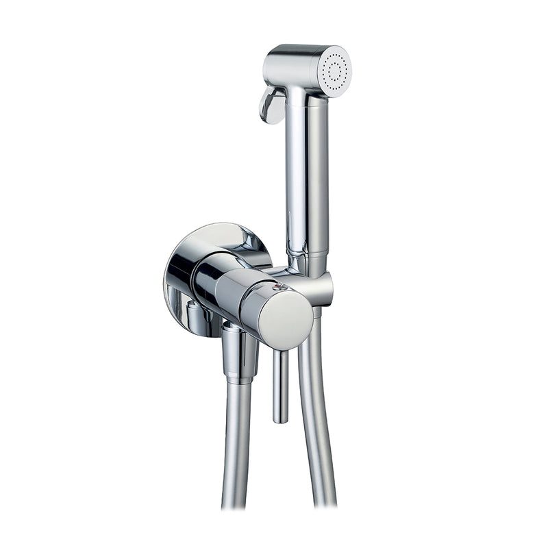 Kit miscelatore a incasso tondo con doccetta Shut-Off e supporto integrato RubiFlux - Cromo