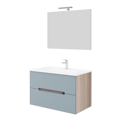 Mobile bagno con lavabo e specchiera Cubi&Co Fluid 2 - Rovere Fumo/Blu Pastello Opaco by CeramicStore | Lo specialista del tuo bagno