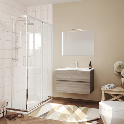 Mobile bagno sospeso con specchiera e lavabo integrato modello Cubi&Co Symmetry Classic 2 - Rovere fumo by CeramicStore | Lo specialista del tuo bagno