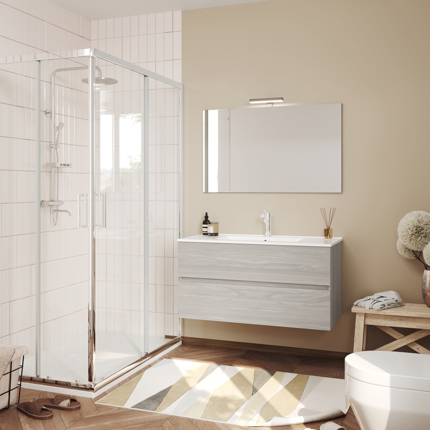 Mobile bagno con lavabo e specchiera Symmetry Classic 4 - Cubi&Co Rovere Grigio by CeramicStore | Lo specialista del tuo bagno