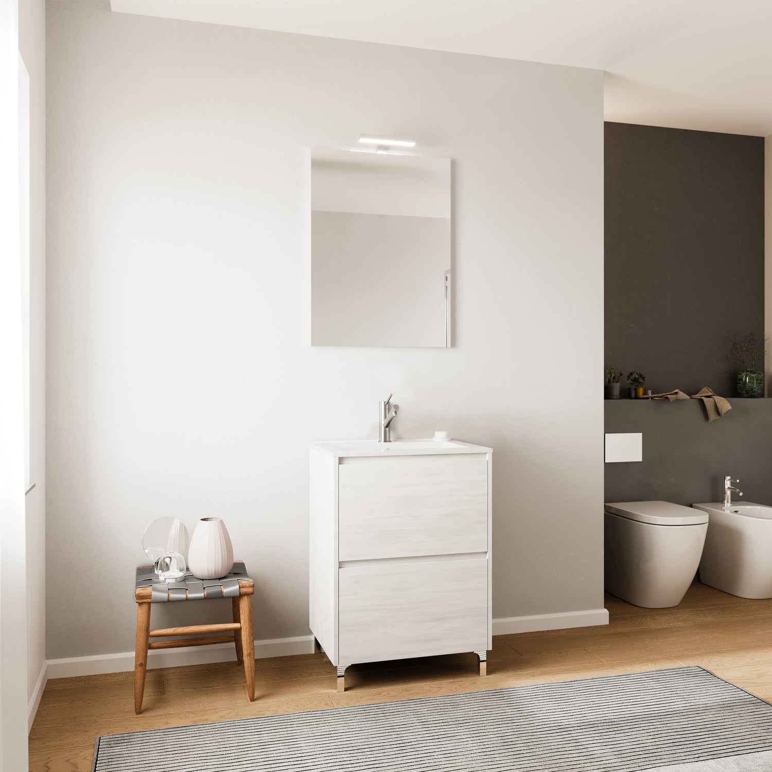 Mobile bagno con lavabo e specchiera Cubi&Co Berlino 60 cm - Rovere Bianco by CeramicStore | Lo specialista del tuo bagno