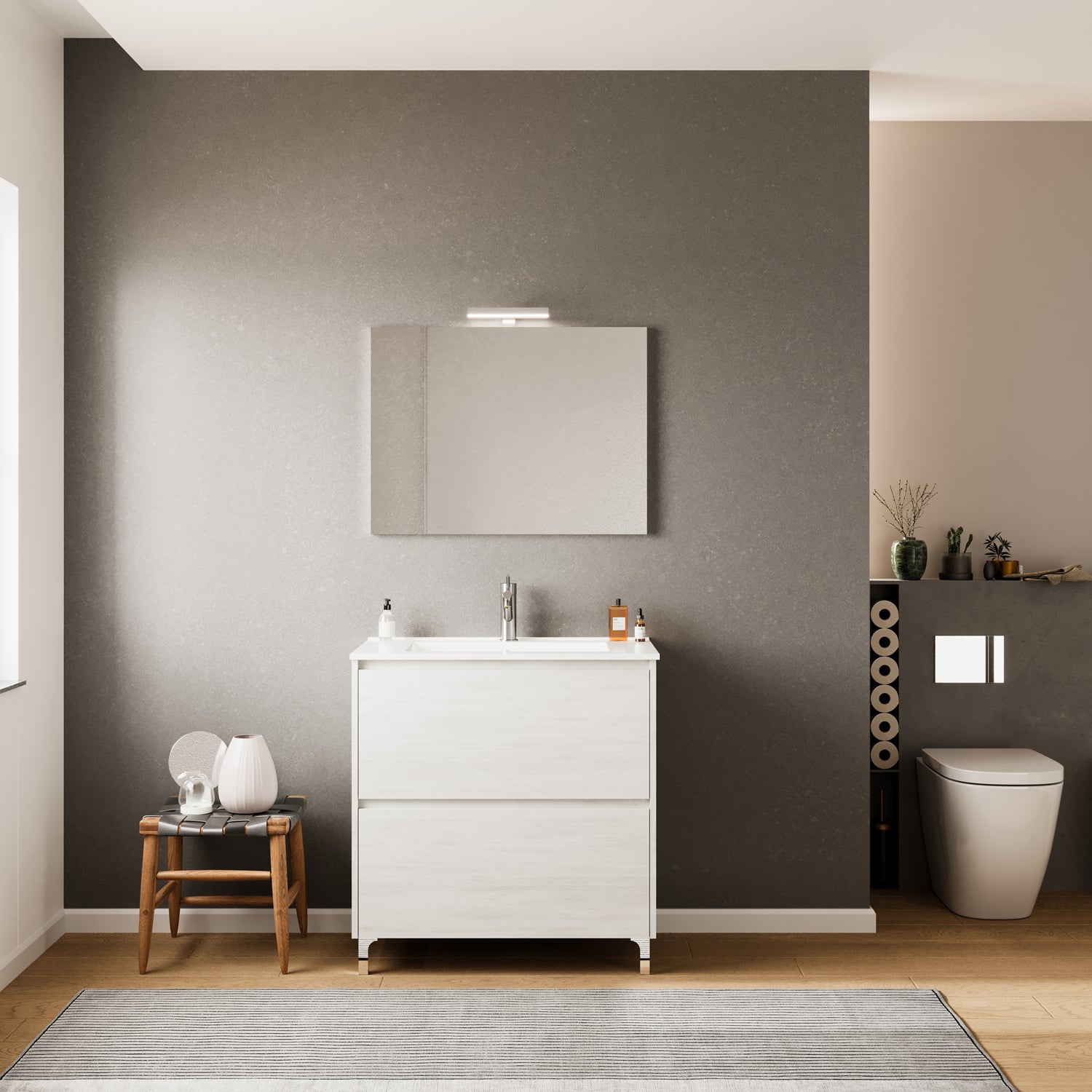 Mobile bagno con lavabo e specchiera Cubi&Co Berlino 80 cm - Rovere Bianco by CeramicStore | Lo specialista del tuo bagno