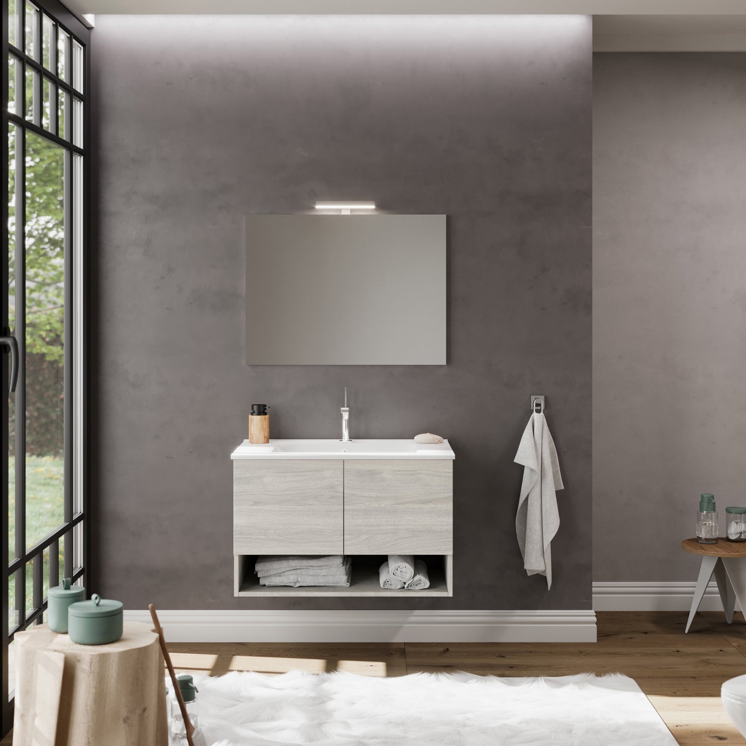 Mobile bagno con lavabo e specchiera Cubi&Co Barcellona 80 cm - Rovere Grigio by CeramicStore | Lo specialista del tuo bagno