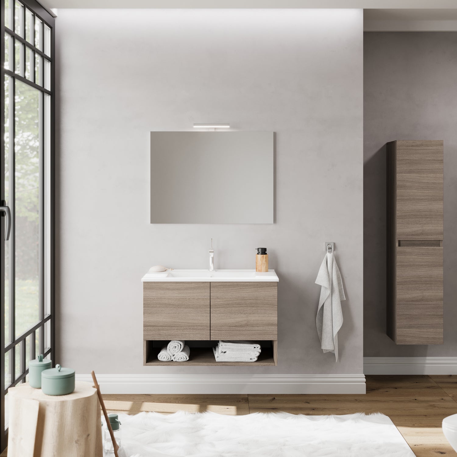 Mobile bagno con lavabo e specchiera Cubi&Co Barcellona 80 cm - Rovere Fumo by CeramicStore | Lo specialista del tuo bagno
