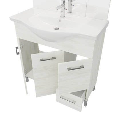 Mobile bagno completo di lavabo e specchio con pensile cm 85 Rovere Bianco Beach2 by CeramicStore | Lo specialista del tuo bagno