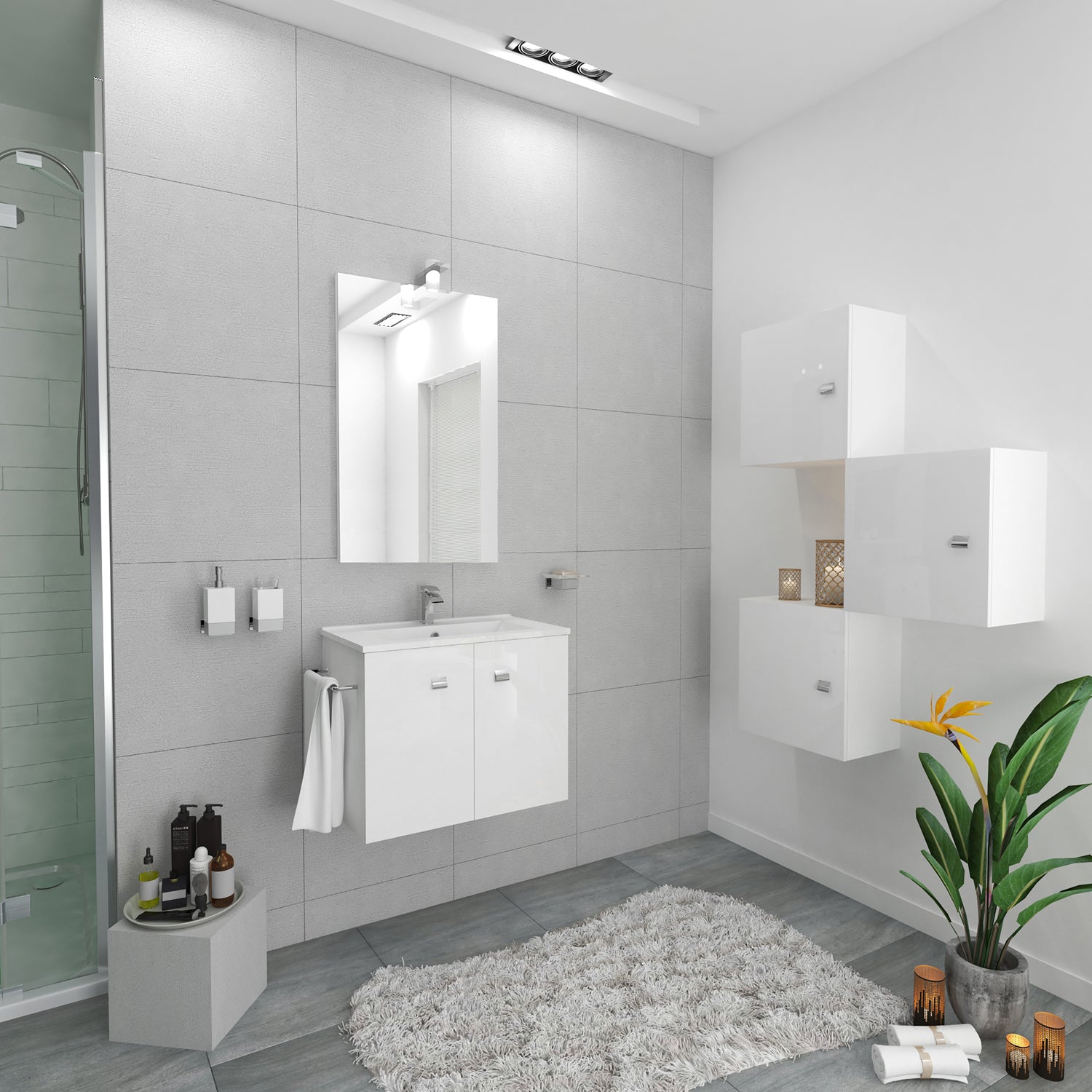 Mobile bagno sospeso con lavabo e specchiera Cubi&Co Smeraldo 60 cm - Bianco Lucido by CeramicStore | Lo specialista del tuo bagno
