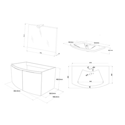 Mobile bagno a due ante con lavabo in ceramica specchio e lampada cm 80 Bianco Lucido-modello Tide 3 by CeramicStore | Lo specialista del tuo bagno