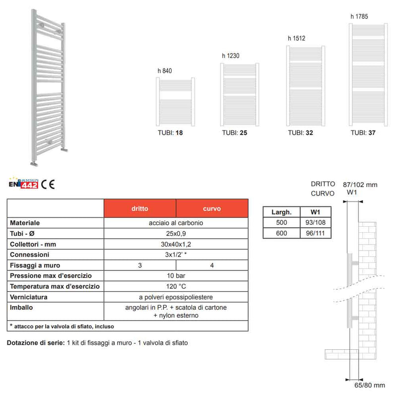Termoarredo adatto per spazi piccoli modello Roma 1785x400 interasse 350 cromato by CeramicStore | Lo specialista del tuo bagno