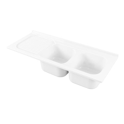 Lavello da cucina in ceramica a 2 vasche e sgocciolatoio a sinistra 122x50 cm