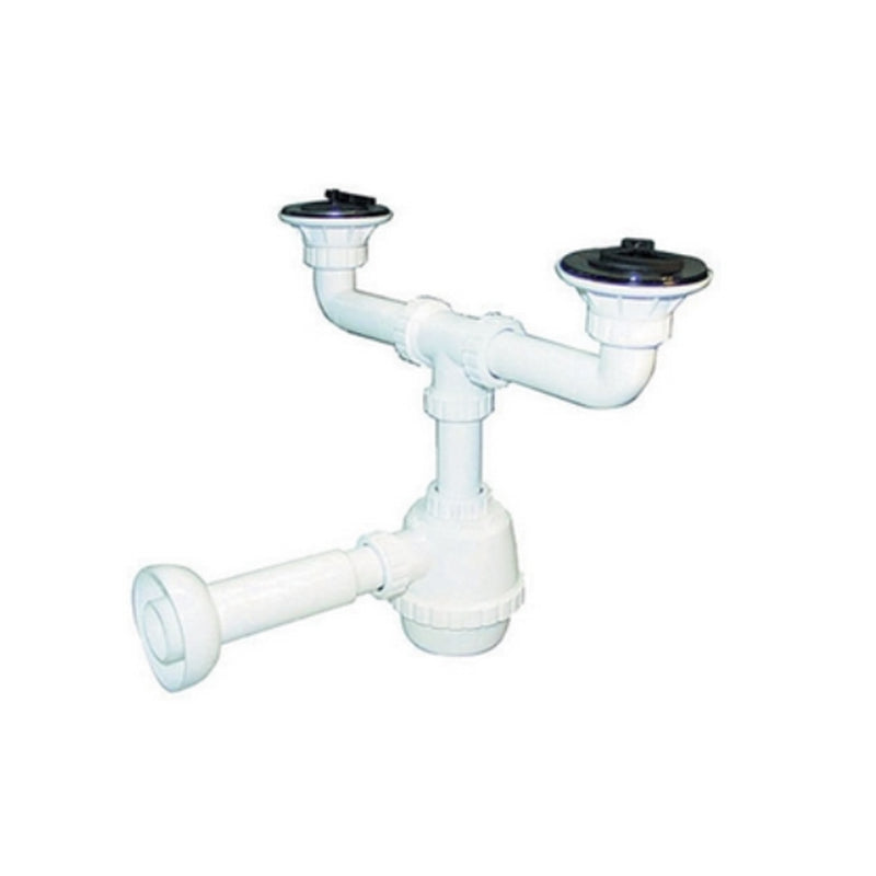 Sifone 2 vie per lavelli in porcellana con pilette e canotto 1"1/4 - Bianco by CeramicStore | Lo specialista del tuo bagno