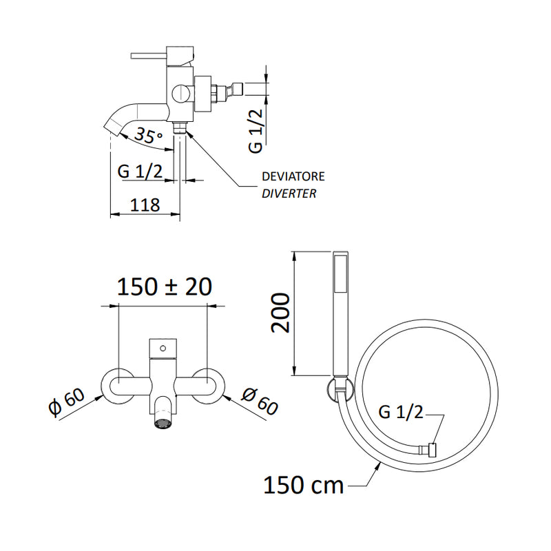 Miscelatore monocomando vasca con kit doccia Rubinetterie Mariani linea Next by CeramicStore | Lo specialista del tuo bagno