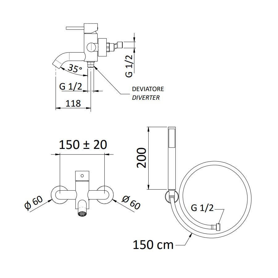 Miscelatore monocomando vasca con kit doccia Rubinetterie Mariani linea Next by CeramicStore | Lo specialista del tuo bagno