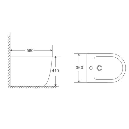 Sanitari bagno filomuro BathCore modello PureEssence Rimless/Tornado Quiet 57x36.5 cm - Bianco