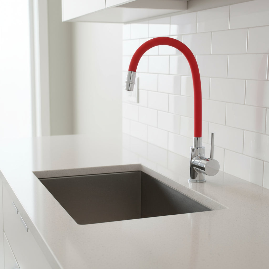 Miscelatore cucina con canna flessibile e girevole in silicone rosso Mixlav by CeramicStore | Lo specialista del tuo bagno