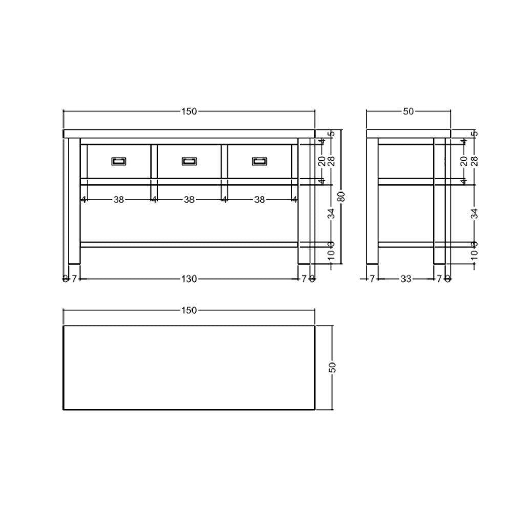 Mobile bagno 'Essenza 3 cassetti' in legno Teak cm 150x50x80h by Cipi by CeramicStore | Lo specialista del tuo bagno