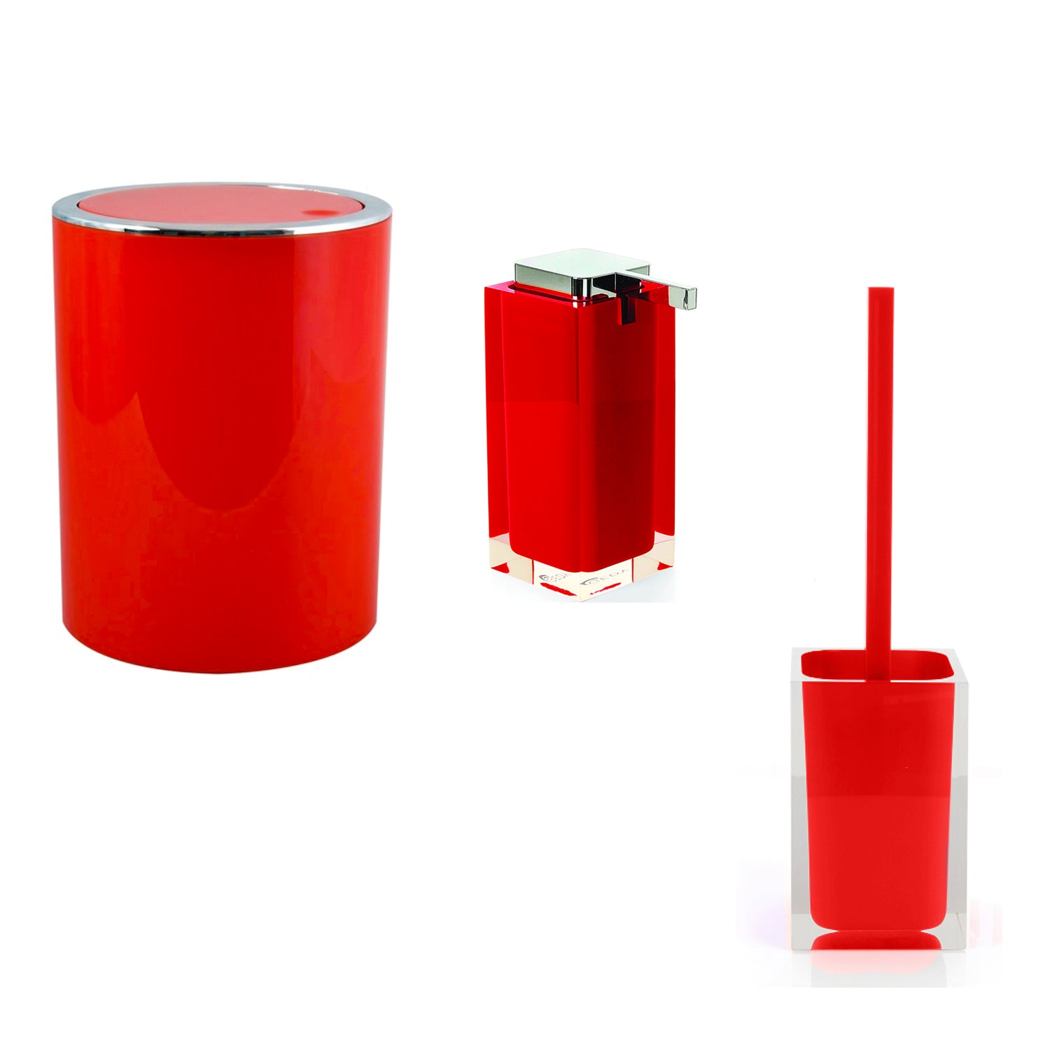 Set bagno con Cestino Kamaka con coperchio basculante + Scopino e dosasapone modello Rainbow di Gedy - Rosso by CeramicStore | Lo specialista del tuo bagno