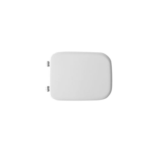 Sedile wc bianco per GSI vaso Vela Venus larghezza 34 cm cerniere fisse ottone cromo