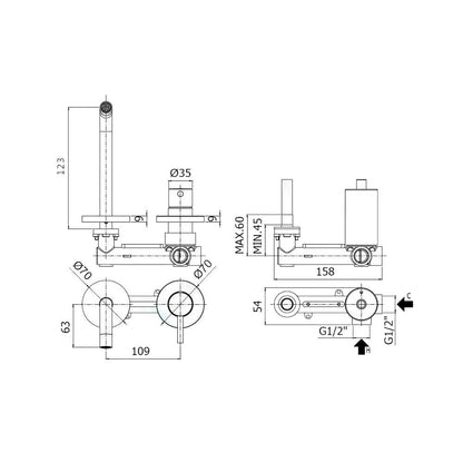 Miscelatore ad incasso per doccia a 2 fori serie Stick modello SK104ST70 steel looking Paffoni by CeramicStore | Lo specialista del tuo bagno