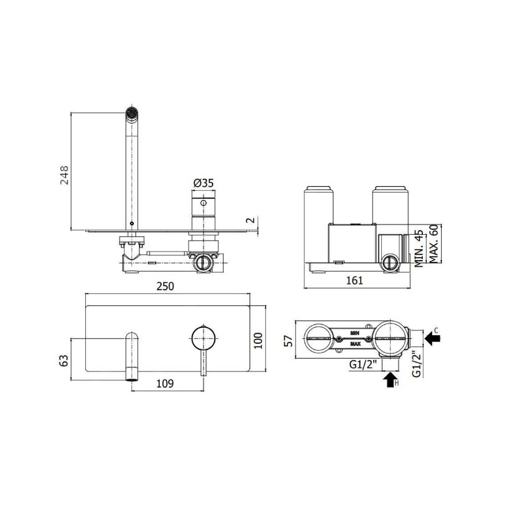 Miscelatore ad incasso per lavabo serie Stick modello SK106ST con corpo incasso steel looking Paffoni by CeramicStore | Lo specialista del tuo bagno