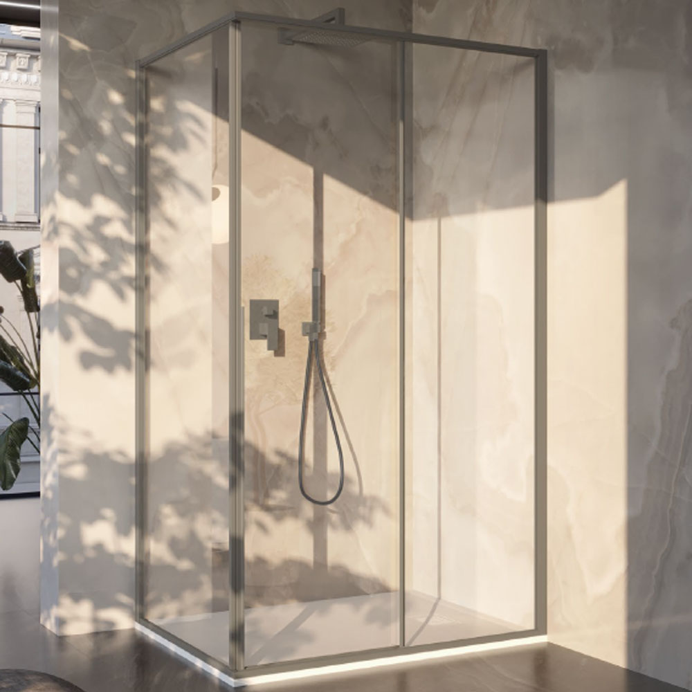 Box Doccia rettangolare 80x120 in cristallo da 6 mm e profilo minimale in alluminio colore Tortora. Versione Destra by CeramicStore | Lo specialista del tuo bagno